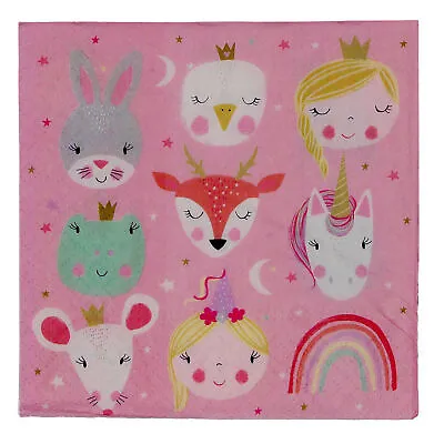 Pink Princess Party Napkins Magic Friends Character Unicorn Mouse Rainbow X 20 • £3.99