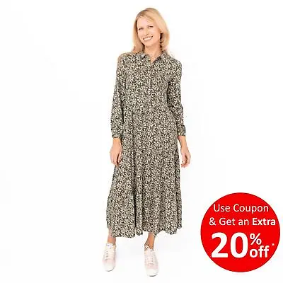 £41.95 • Buy Seasalt Womens Dress Green Felicity Midi Cotton Jersey 3/4 Sleeve Collar Button