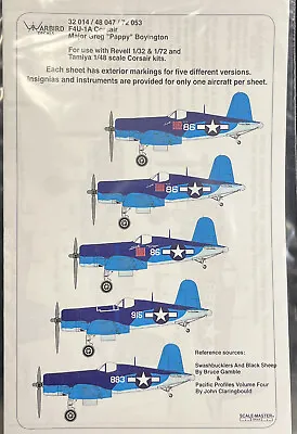 Warbird 1/48 F4U-1A Corsair Major Greg Pappy Boyington Decals 48047 • $14