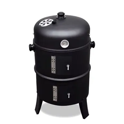 Outdoor Smoker BBQ Wood Coal Barbecue Iron Garden Grill Roast Meat Thermometer • £69.95