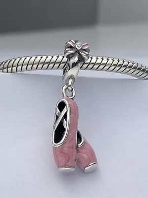 💖 Pink Ballet Shoes Dangle Charm Pendant Dance Genuine 925 Sterling Silver 💖 • £15.95