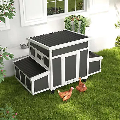 Wooden Chicken Coop With Nesting Box For 6 Chickens Dark Gray • $234.99