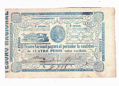 Paraguay Tesoro Nacional 1865 (ND) 4 Pesos P24 AU • $85