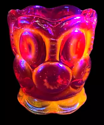 Le Smith Moon & Stars Amberina Red Glass Toothpick Holder Scalloped Glows Yellow • $14.99