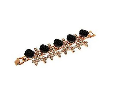MAWI LONDON Black Roses And Clear Swarovski Crystals Gold Plated Bracelet BNIB • $373.50