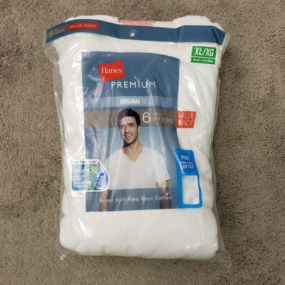 $22.39 • Buy Hanes Premium T-Shirt Mens Extra Large White V-Neck 6 Pack Tagless Durable Soft