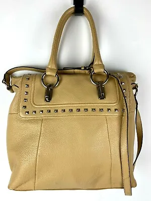 B. Makowsky Luxurious Soft Tan Leather Satchel 2 Way Bag Studs Shoulder Purse • £66.50