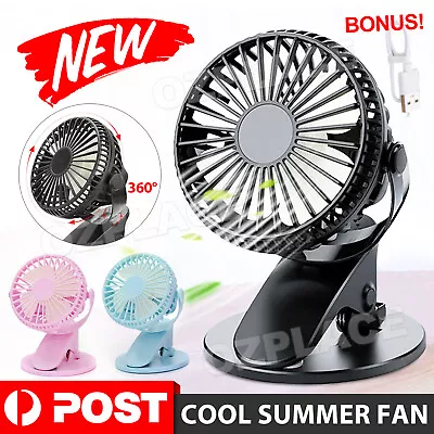 $14.85 • Buy Portable 360° Mini Fan Travel Rechargeable USB Clip On Desk Fan Pram Cot Car AU