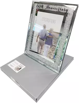 60Th Wedding Anniversary Photo Frame Diamond Mirror Glass Crystal Diamante Gift • £13.70