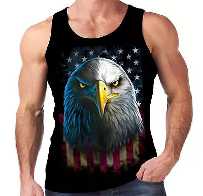 £10.95 • Buy Velocitee Mens Vest American Flag Eagle Icon USA Stars & Stripes Biker A20412