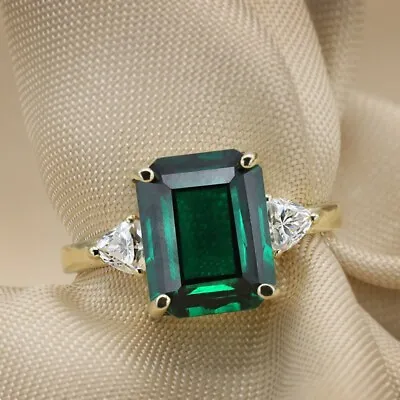 Engagement Ring 0.40 Ct Natural Diamond Green Emerald Band Solid 14k Yellow Gold • $1682