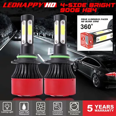 2PCS Super Bright 4-Side 9006 HB4 LED Headlight Low Beam Bulbs 60W 7600LM 6000K • $12.56