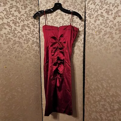 Nicole Miller 90s Red Satin Wiggle Sheath Strapless Ruched Dress Size 0 • $49.99