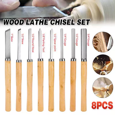 8X Heavy Duty HSS Wood Lathe Chisel Set Turning Wood Tools Carving GougeDurable • $31.18