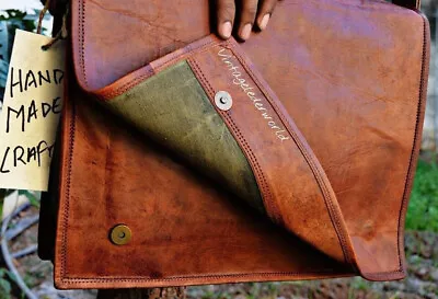 Bag Leather Messenger Goat Briefcase Laptop Brown Genuine Real Satchel Vintage • £54