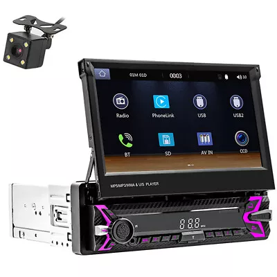 Single Din Car Radio 7in Stereo Bluetooth FM Telescopic Multimedia Player W/Cam • $115.10