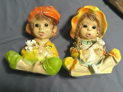 Vintage 1974 Universal Statuary Young Girl With Cat And Boy Statues • $17