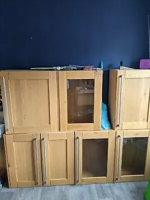 Kitchen Cupboards With Spare Doors. Solid Oak And Glass Display. • £40