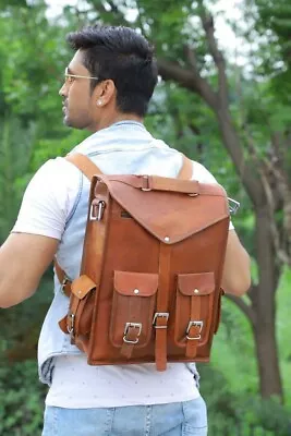 Unisex Satchel Leather Backpack Genuine Travel Vintage Rucksack Bag New • $75