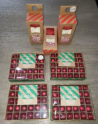 New Christmas Lot 4 Boxes Mini Red Balls 120 Total 3 Packages Ribbon String Wow! • $4.76