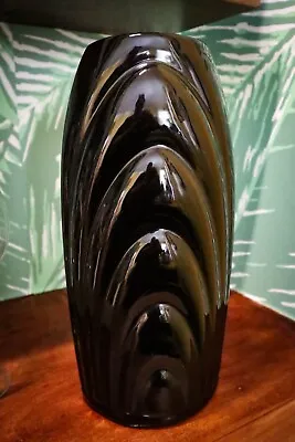 Vtg Haeger-style Ceramic Pottery Floor Vase Black Glossy Art Deco Modern '80s • $20.97