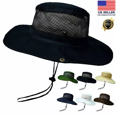 Boonie Hat Fishing Sun Visor Wide Brim Cool Mesh Summer Hiking Garden Bucket Cap • $6.99