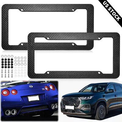 2 Pack Black Car Carbon Fiber License Plate Frame Cover Front & Rear Universal • $10.65