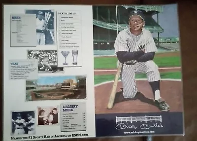 Brand New Unfolded YANKEES MICKEY MANTLE'S MENU FROM IS RESTAURANT - NYC • $25