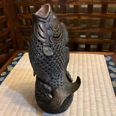 £305.41 • Buy Japanese Bronze Flower Vase Kaki Ikebana Carp 16th Century Antique