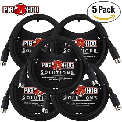 5-PACK Pig Hog PMID03 3FT Heavy Duty 5-Pin Midi Cable - Black • $34.95
