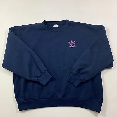 Vintage Adidas Sweatshirt Adult XL Navy Blue 70s Crewneck 50/50 • $36.79