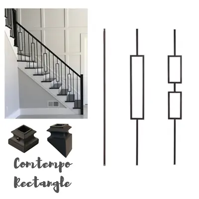 Iron Stair Balusters - Modern Rectangle Metal Spindles For Stairs - Satin Black  • $1.19