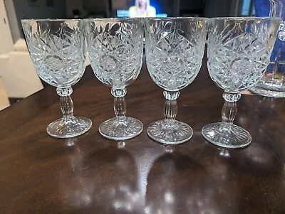 Set Of 4 Vintage Libbey Hobstar Star Of David Wine Water Goblets Glasses • $15