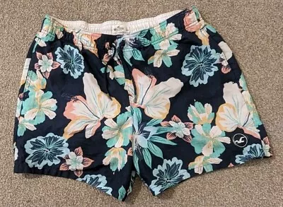 HOLLISTER FLORAL SWIMMING SHORTS Beach Hawaiian Lined Retro Mens Size Large • £9.95