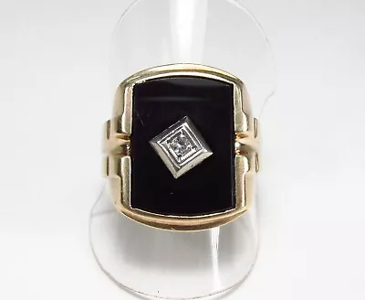 Vintage 1950s USA Maker Signed 10K Gold Black Onyx Men's Signet Ring Sz 10.25 • $299.95