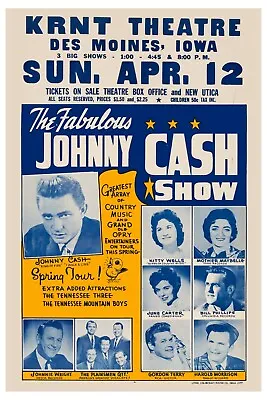 $12 • Buy Country:  Johnny Cash, June Carter KRNT Theatre  Iowa Concert Poster 1967 12x18
