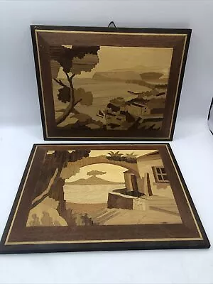 Vintage Wood Inlay Pictures Set Of Two Italy • $32.95