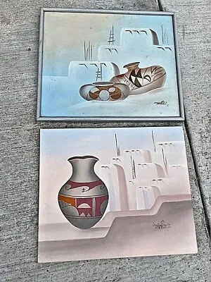 Set 2 Myung Mario Jung Sand Stone Oil Painting On Canvas Southwest Pottery 24x20 • $150