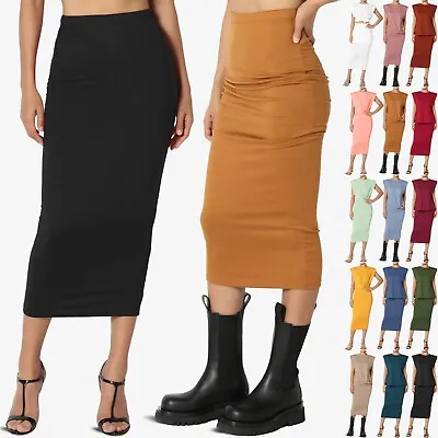 TheMogan High Rise Buttery Soft Mini Lined Mid Calf Bodycon Midi Pencil Skirt • $15.99