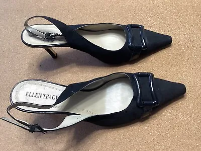 * Ellen Tracy Women's 9 M Black Suede Slingback 3” Heel Sandals Shoes • $25