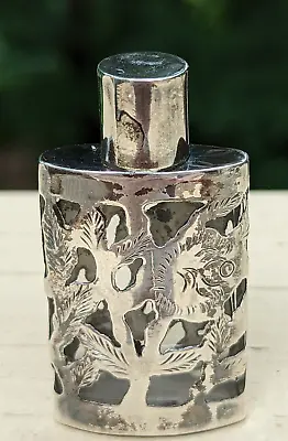 Vintage Mexican Sterling Silver Over Glass Decorated Perfume Scent Bottle Marked • $45