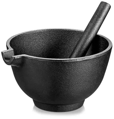 Cast Iron Mortar And Pestle Set 6.5 Inch Mortar And 800 Ml Bowl Spice Grinding • $31.99