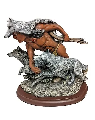 Vintage Provincial Mold Native American Indian Wolves Ceramic Statue Figurine • $55