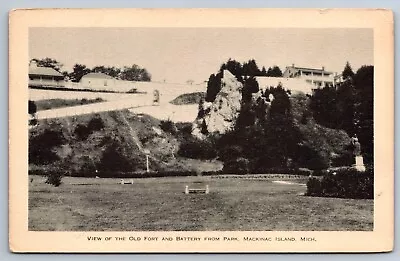 Old Fort & Battery Mackinac Island Michigan White Border Postcard • $15