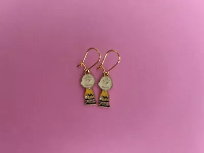 Peanuts Smiling Charlie Brown Cartoon Character Drop Earrings On Gold Hook Wires • $6.49