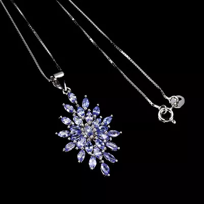 Unheated Marquise Blue Tanzanite 4x2mm 925 Sterling Silver Necklace 18 Inches • $0.99