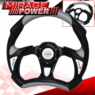 320mm Steering Wheel Pvc Leather Silver Black Type R Horn Button Track • $45.99