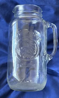 Vintage Golden Harvest Mason Jar Pitcher Clear Glass • $29.95