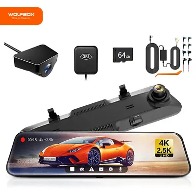 WOLFBOX 4K Dash Cam G900 Mirror Camera Rear View Cam Front And Rear Free SD Card • $219.99