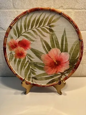 Hawaiian Plastic 11” Dinner Plate Bamboo Trim Hibiscus Flower Fern Aloha Tropic • $3.99